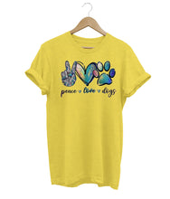 Load image into Gallery viewer, Peace, Love &amp; Dogs Free T-shirt